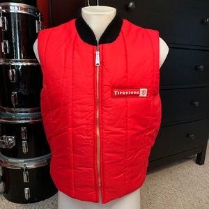 Vintage red Firestone vest puffy 80's auto racing oil & gas